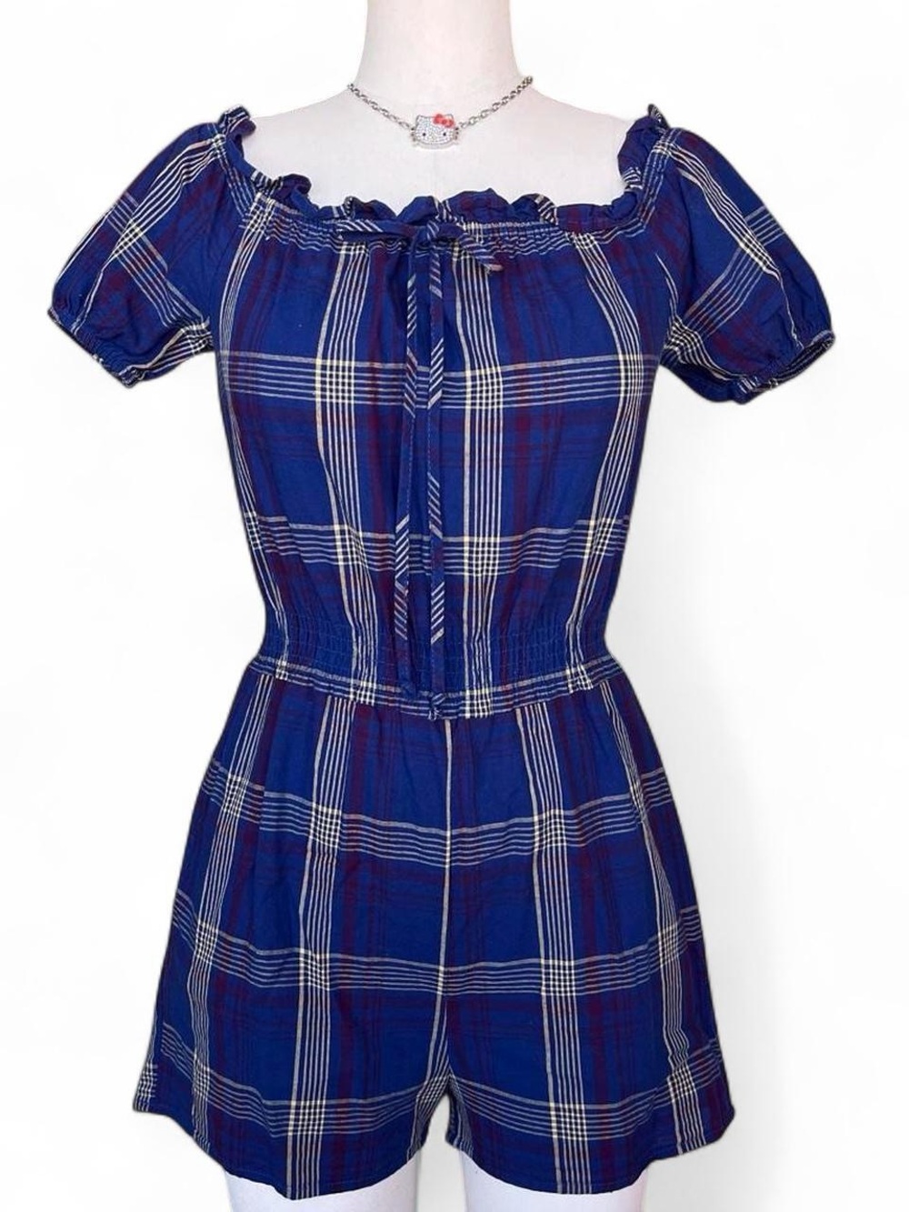 Chocolate y2k vintage cute blue plaid romper